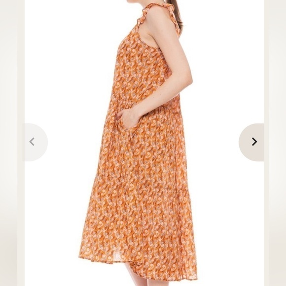 Xirena Rumer Scoop Neck Flutter Sleeve Tiered Midi Dress Laurel Floral Orange L - Picture 3 of 12